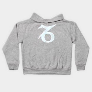 Capricorn Zodiac Horoscope Symbol in Pastel Blue and White Gingham Pattern Kids Hoodie